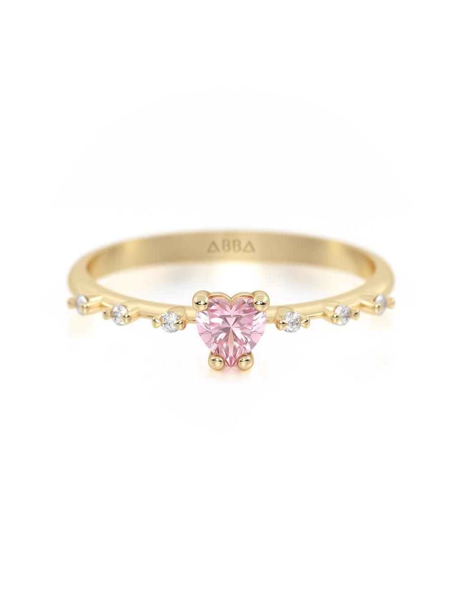 Anillo de corazón 14 k de oro zirconia brillante Anillo de corazón 14 k de oro zirconia brillante