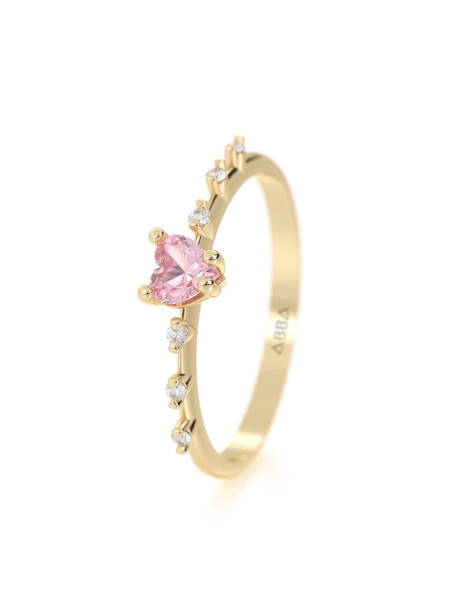 Anillo de corazón 14 k de oro zirconia brillante 5