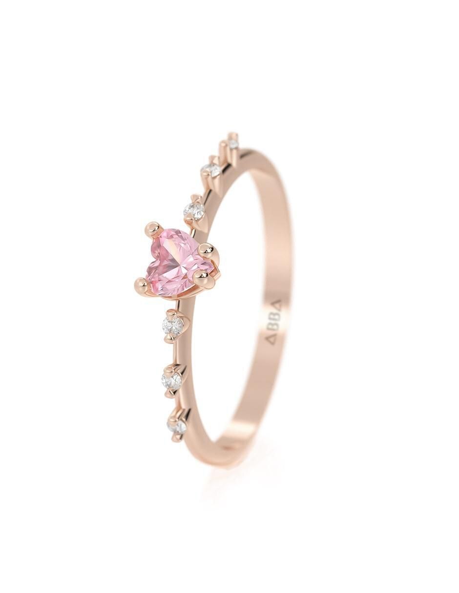 Anillo de corazón de oro zirconia brillante 2
