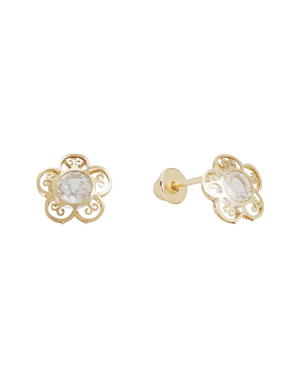 Broqueles de flor de oro con acabado texturizado zirconia 3