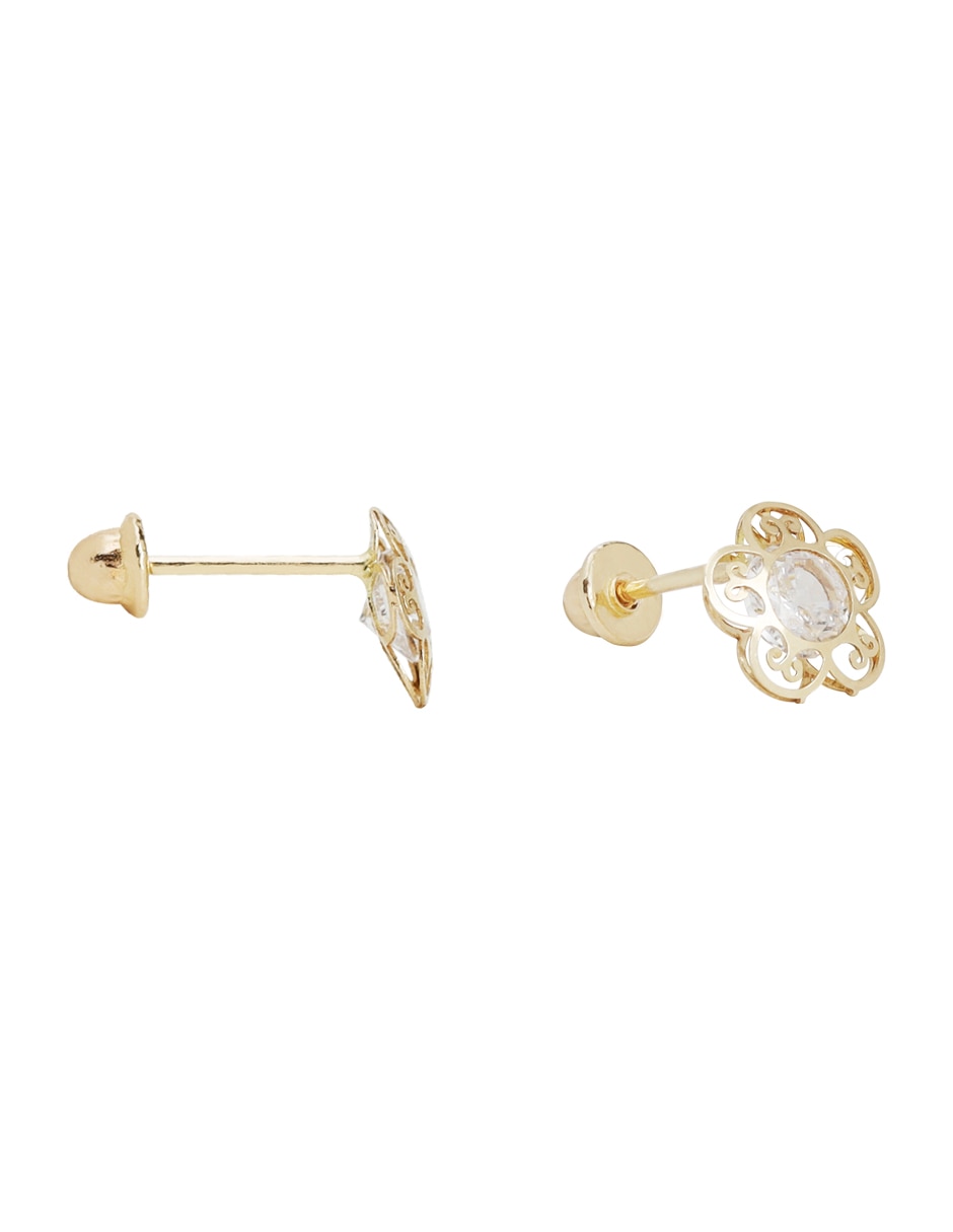 Broqueles de flor de oro con acabado texturizado zirconia