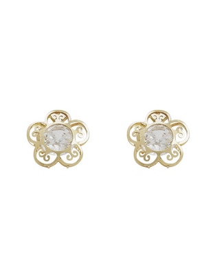 Broqueles de flor de oro con acabado texturizado zirconia 1