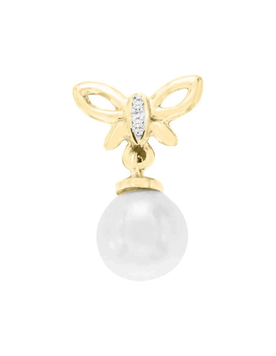 Aretes de mariposa de oro con acabado brillante perla y diamante 2