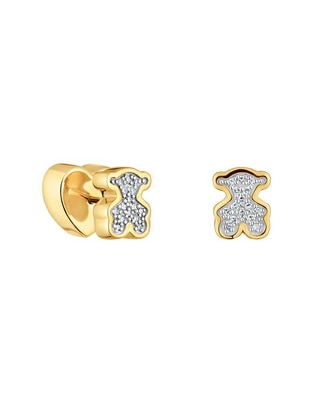 Broqueles de oso Tous 1950 de plata P 925 con acabado baño de oro diamante