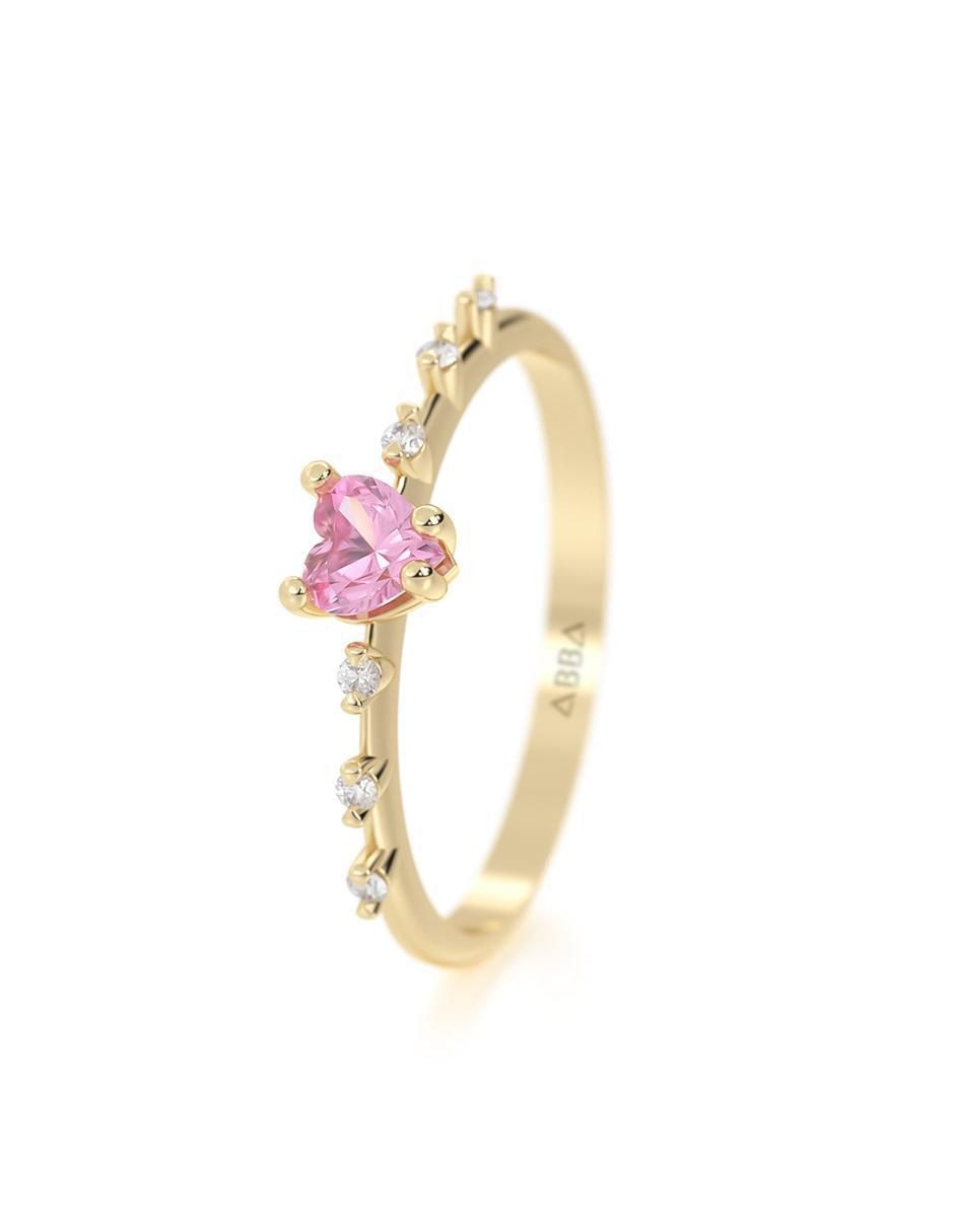 Anillo de corazón 14 k de oro zirconia brillante 5