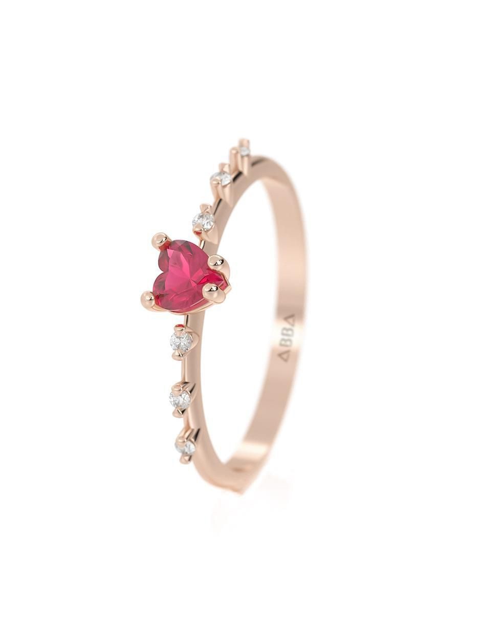 Anillo con gema de corazón de oro zirconia brillante 2