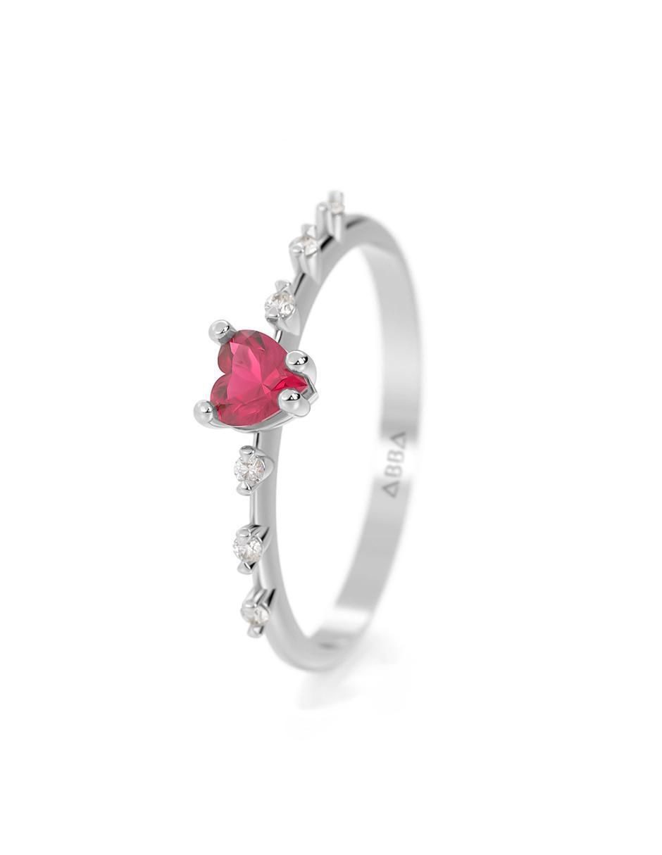 Anillo con gema de corazón de oro zirconia acabado brillante 2