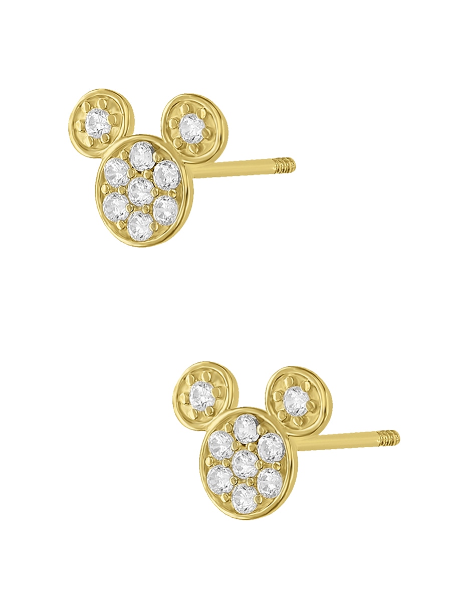 Broqueles Disney de oro amarillo 14 K con acabado pavé zirconia 2
