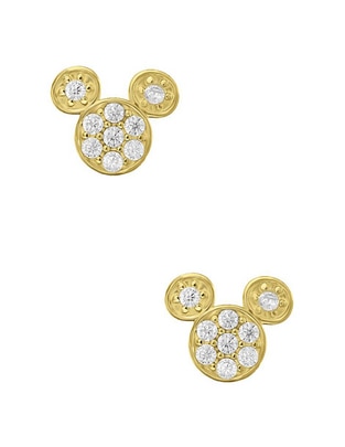 Broqueles Disney de oro amarillo 14 K con acabado pavé zirconia 1