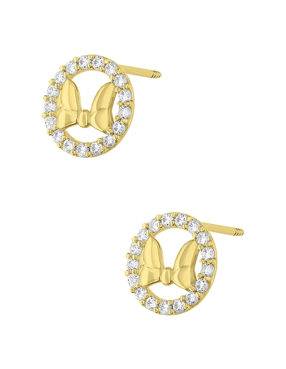 Broqueles de moño Disney de oro amarillo 14 K con acabado pavé zirconia 2