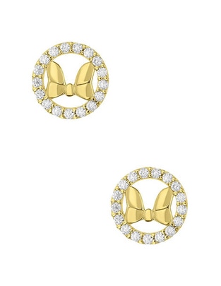 Broqueles de moño Disney de oro amarillo 14 K con acabado pavé zirconia 1
