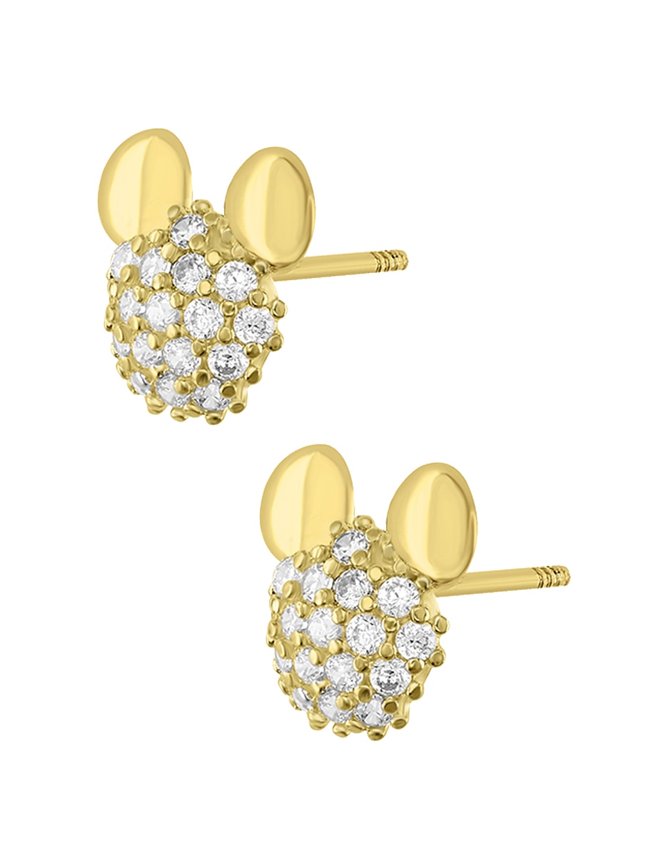 Broqueles Disney de oro amarillo 14 K con acabado pavé zirconia 2