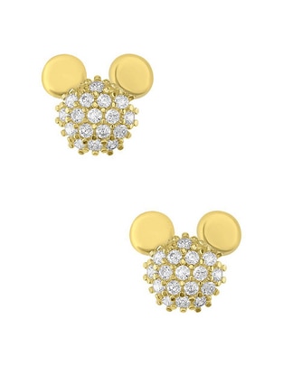Broqueles Disney de oro amarillo 14 K con acabado pavé zirconia 1