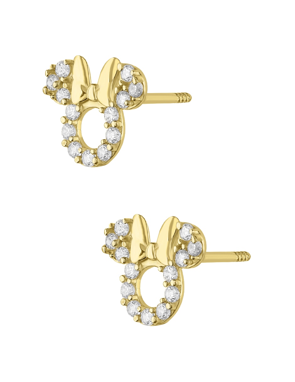 Broqueles Disney de oro amarillo 14 K con acabado pavé zirconia 2