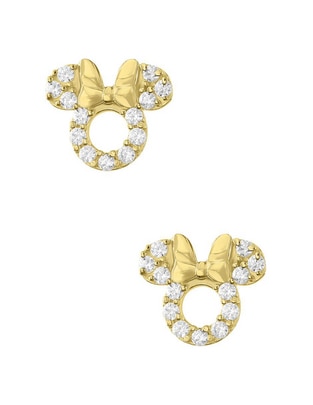Broqueles Disney de oro amarillo 14 K con acabado pavé zirconia 1