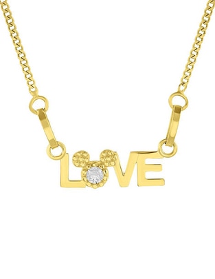 Collar Mickey Mouse de letras Disney de oro amarillo 14 K 1