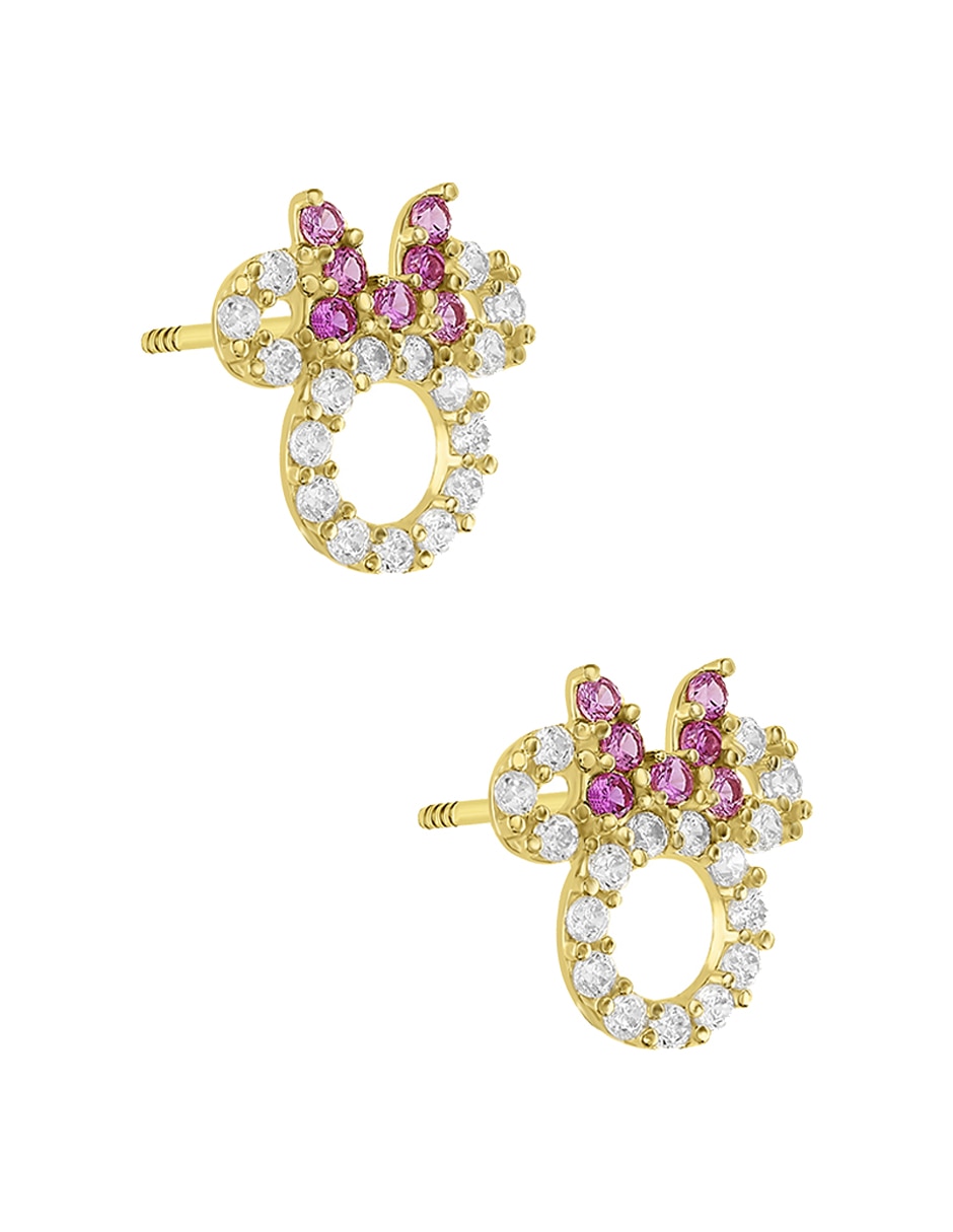 Broqueles Disney de oro amarillo 14 K con acabado pavé zirconia 2