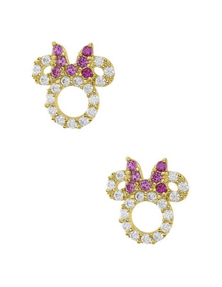 Broqueles Disney de oro amarillo 14 K con acabado pavé zirconia 1