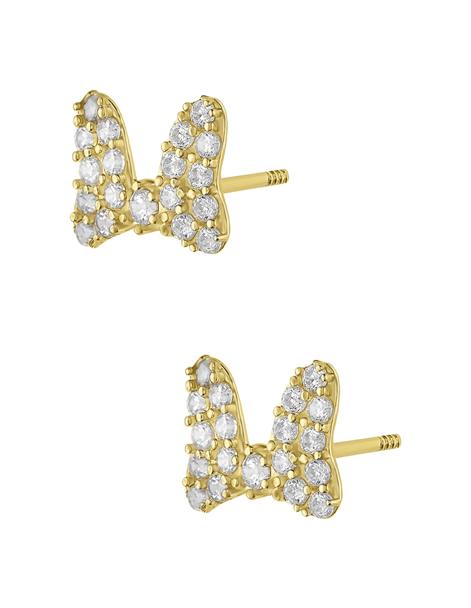 Broqueles de moño Disney de oro amarillo 14 K con acabado pavé zirconia 2
