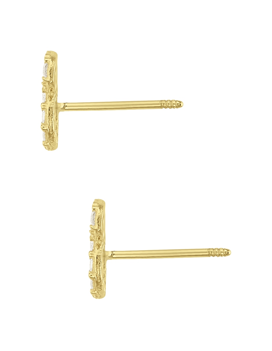 Broqueles de moño Disney de oro amarillo 14 K con acabado pavé zirconia 4