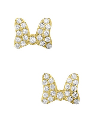 Broqueles de moño Disney de oro amarillo 14 K con acabado pavé zirconia 1