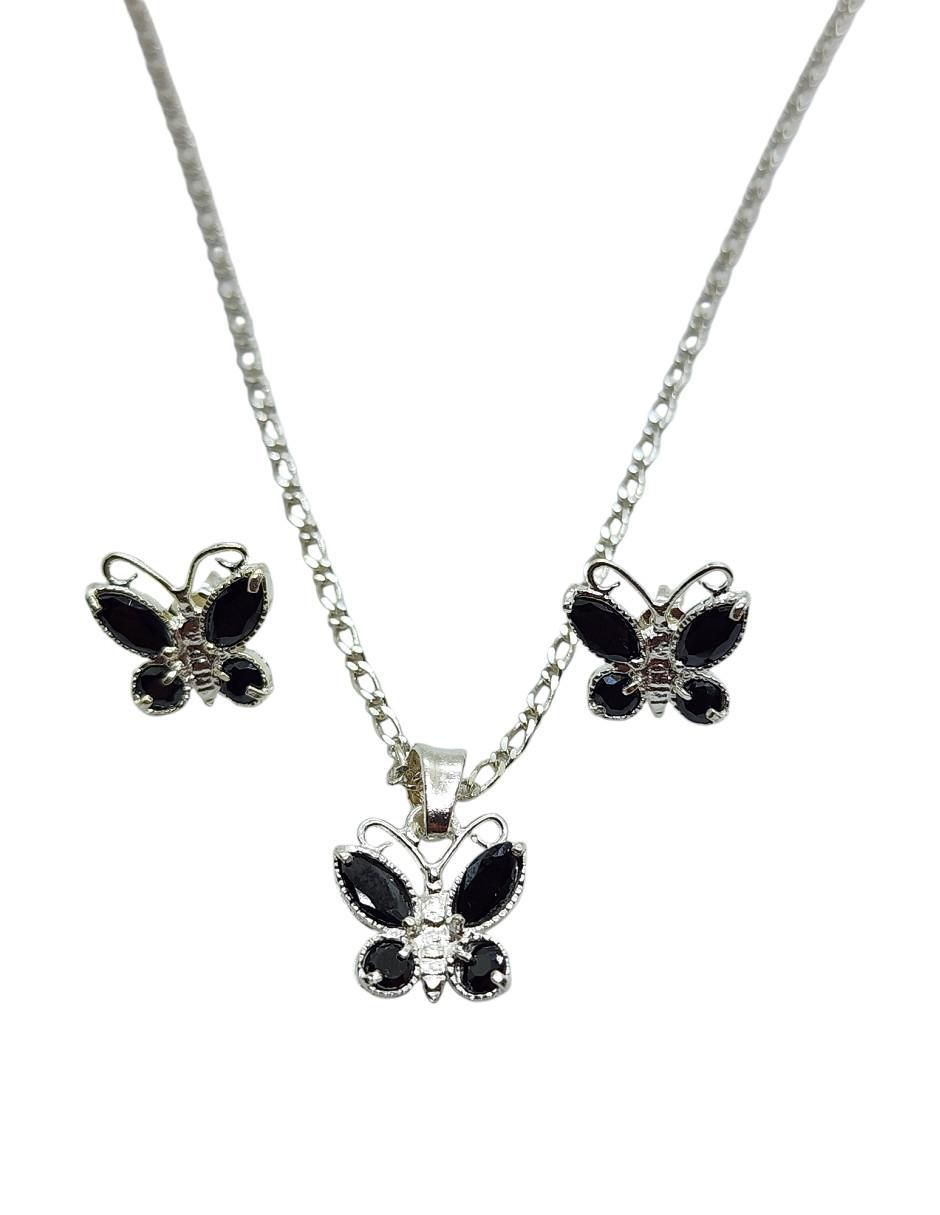 Aretes y collar de mariposa Insectos de plata p 925 zirconia 2