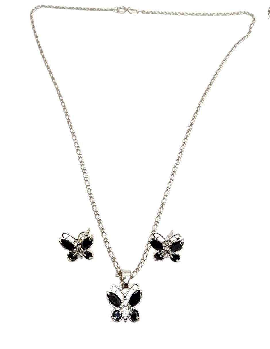 Aretes y collar de mariposa Insectos de plata p 925 zirconia 3
