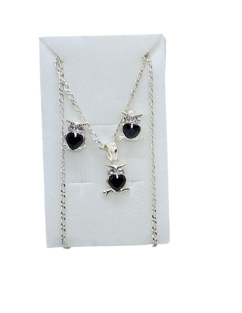 Aretes y collar de búho Limerence by Claudia Herrera Ave Nocturna de plata p 925 zirconia 3