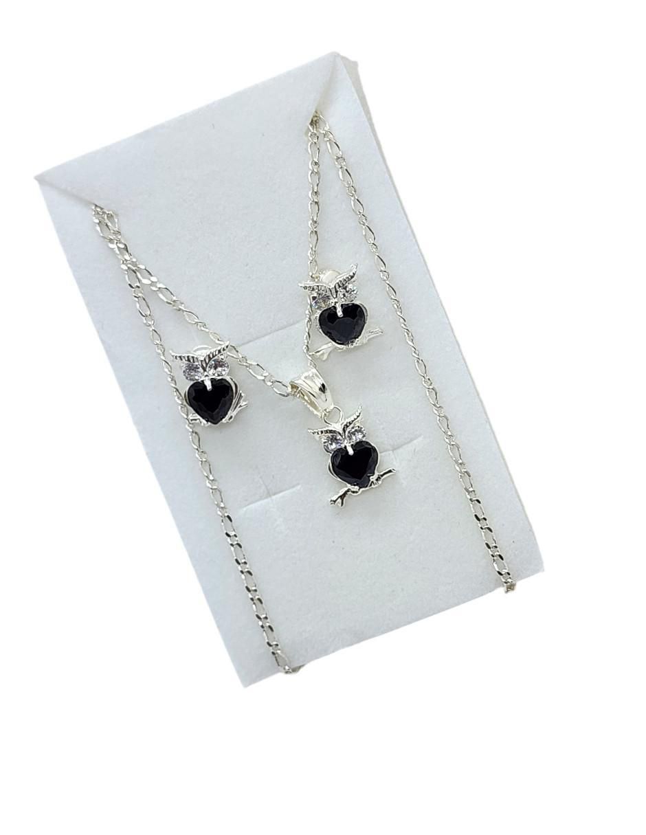 Aretes y collar de búho Limerence by Claudia Herrera Ave Nocturna de plata p 925 zirconia 4