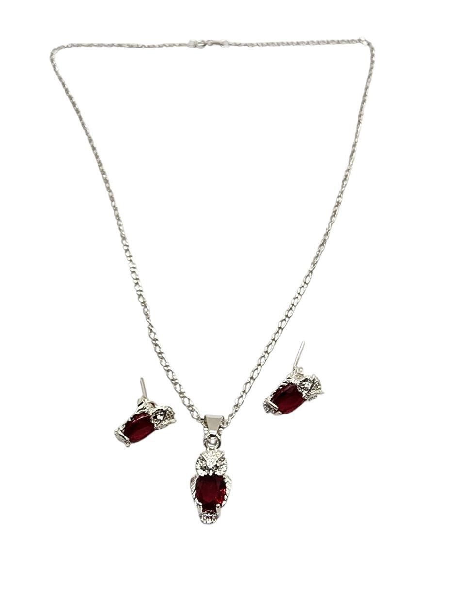 Aretes y collar de búho Ave Nocturna de plata P 925 zirconia 2
