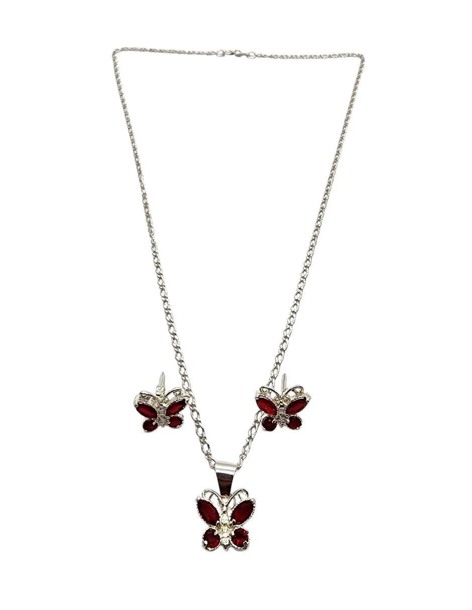 Aretes y collar de mariposa Insectos de plata p 925 zirconia 2