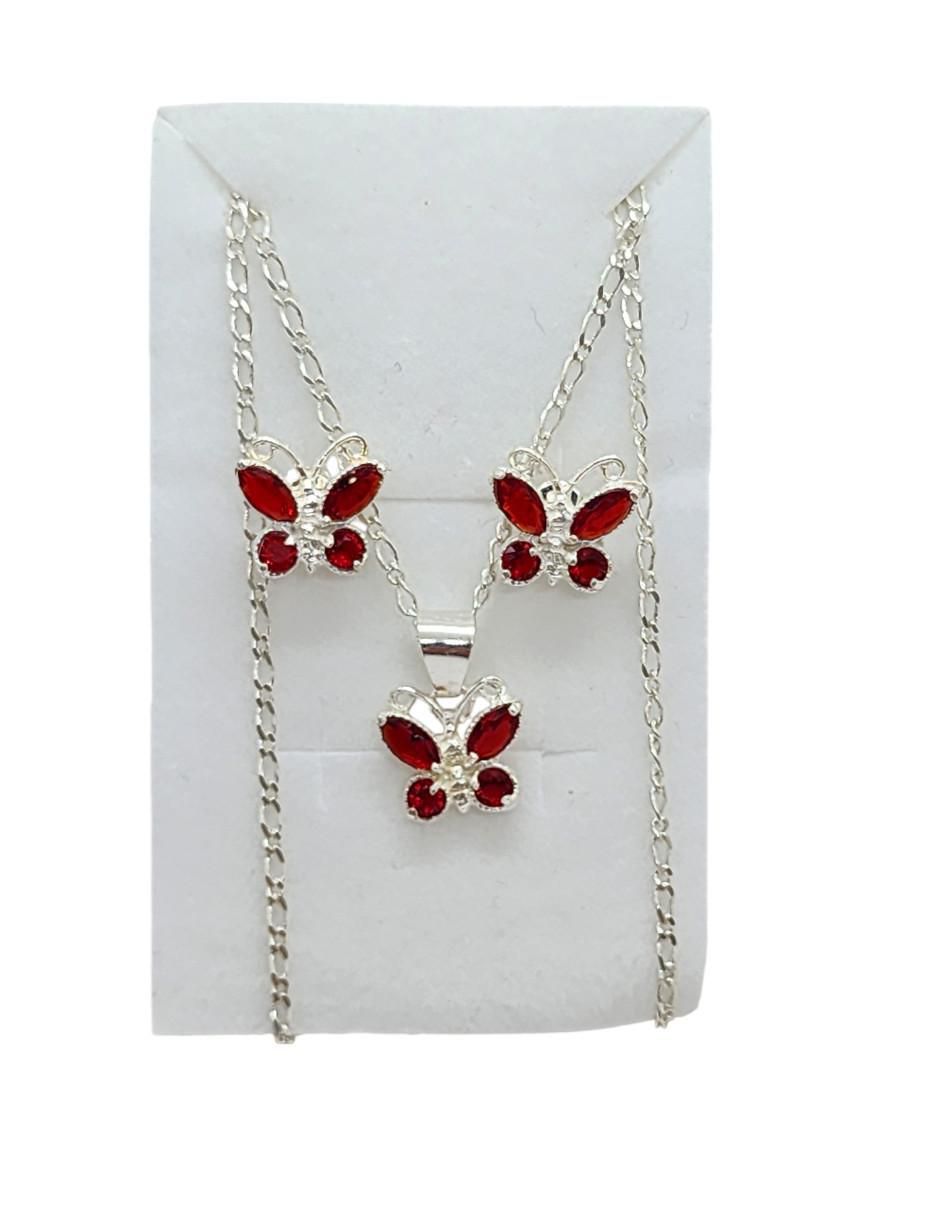 Aretes y collar de mariposa Insectos de plata p 925 zirconia 3