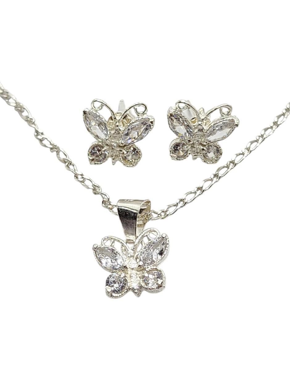 Aretes y collar de mariposa Limerence by Claudia Herrera Insecto de plata p 925 zirconia