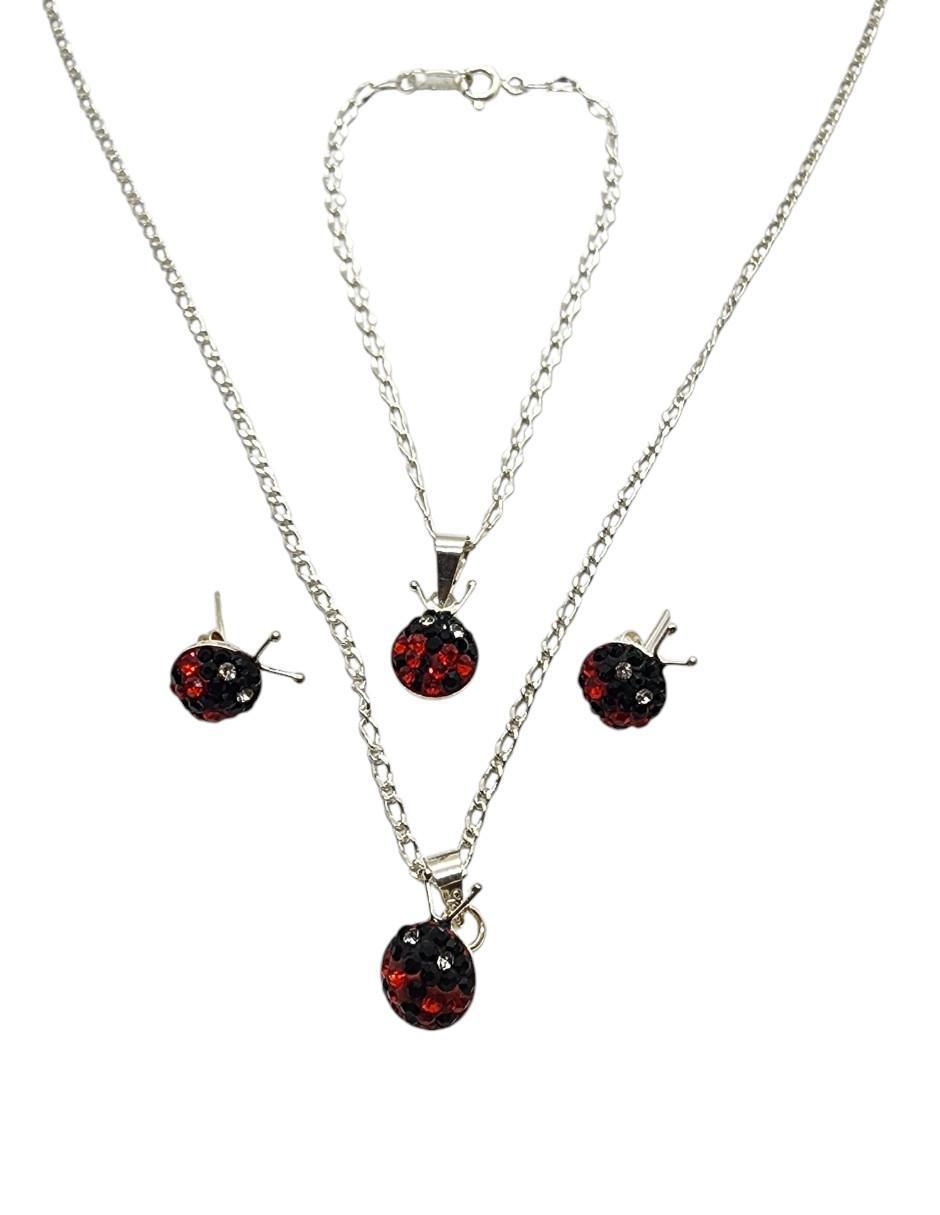 Aretes, collar y pulsera de catarina Limerence by Claudia Herrera Mariquita de plata p 925 zirconia Aretes, collar y pulsera de catarina Limerence by Claudia Herrera Mariquita de plata p 925 zirconia