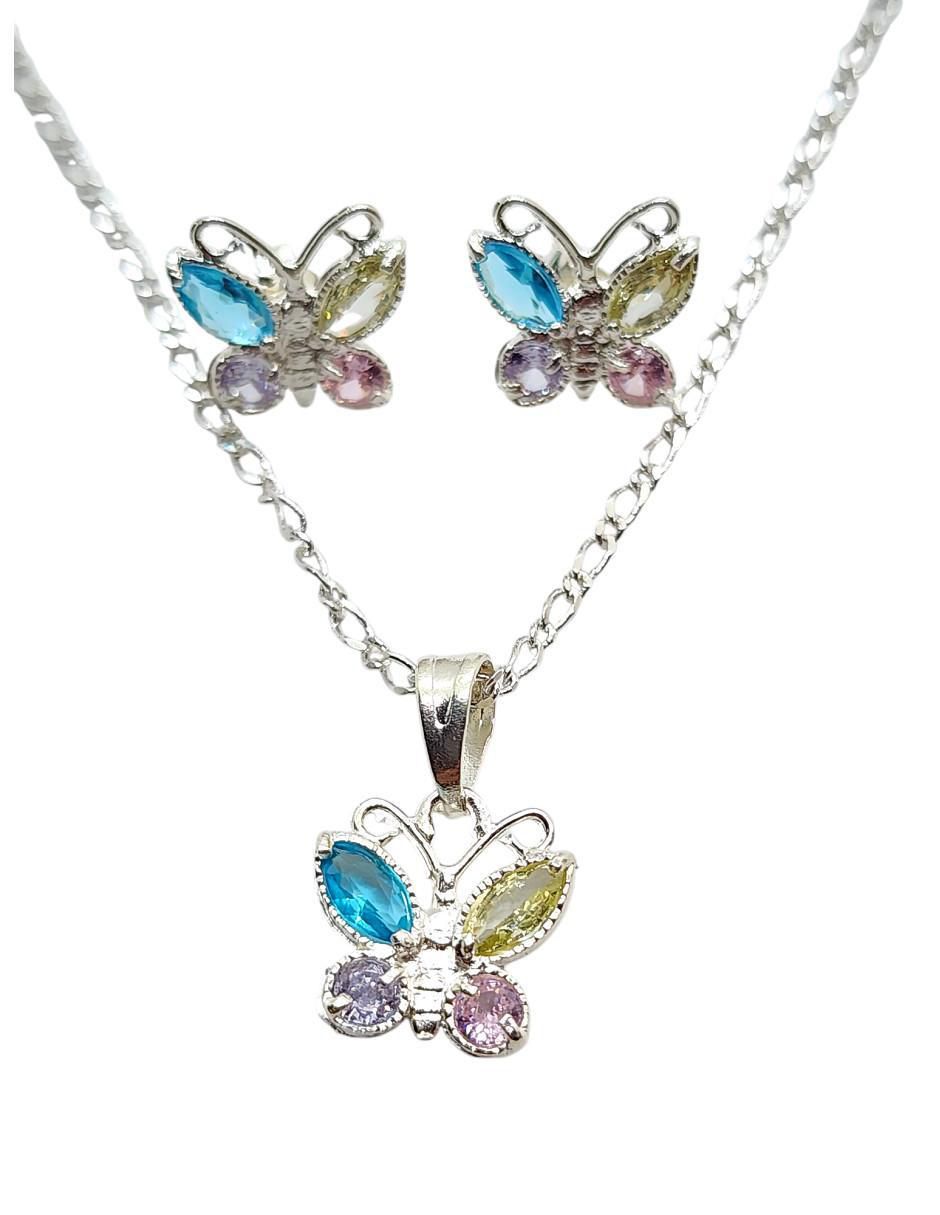 Aretes y collar de mariposa Insectos de plata p 925 zirconia