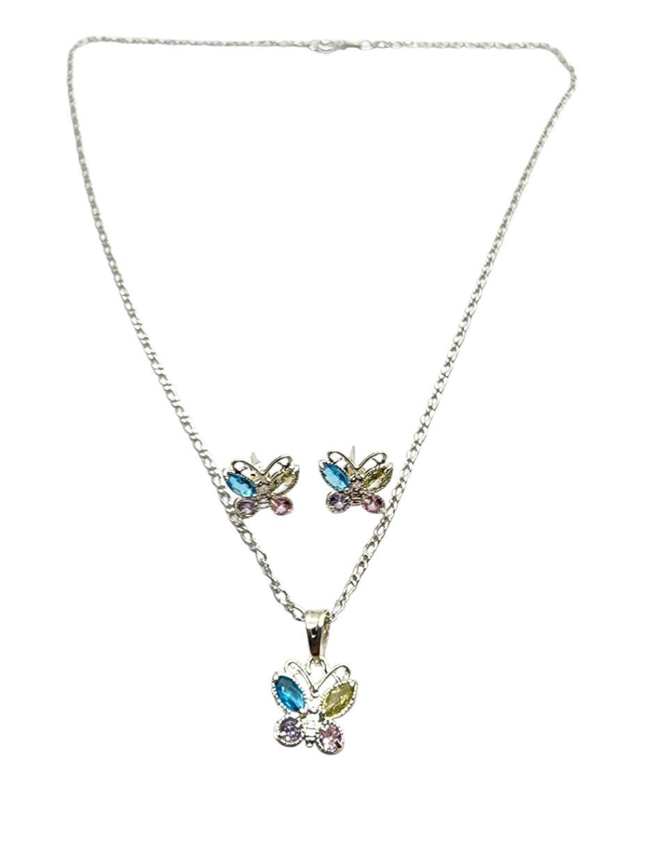 Aretes y collar de mariposa Insectos de plata p 925 zirconia 2