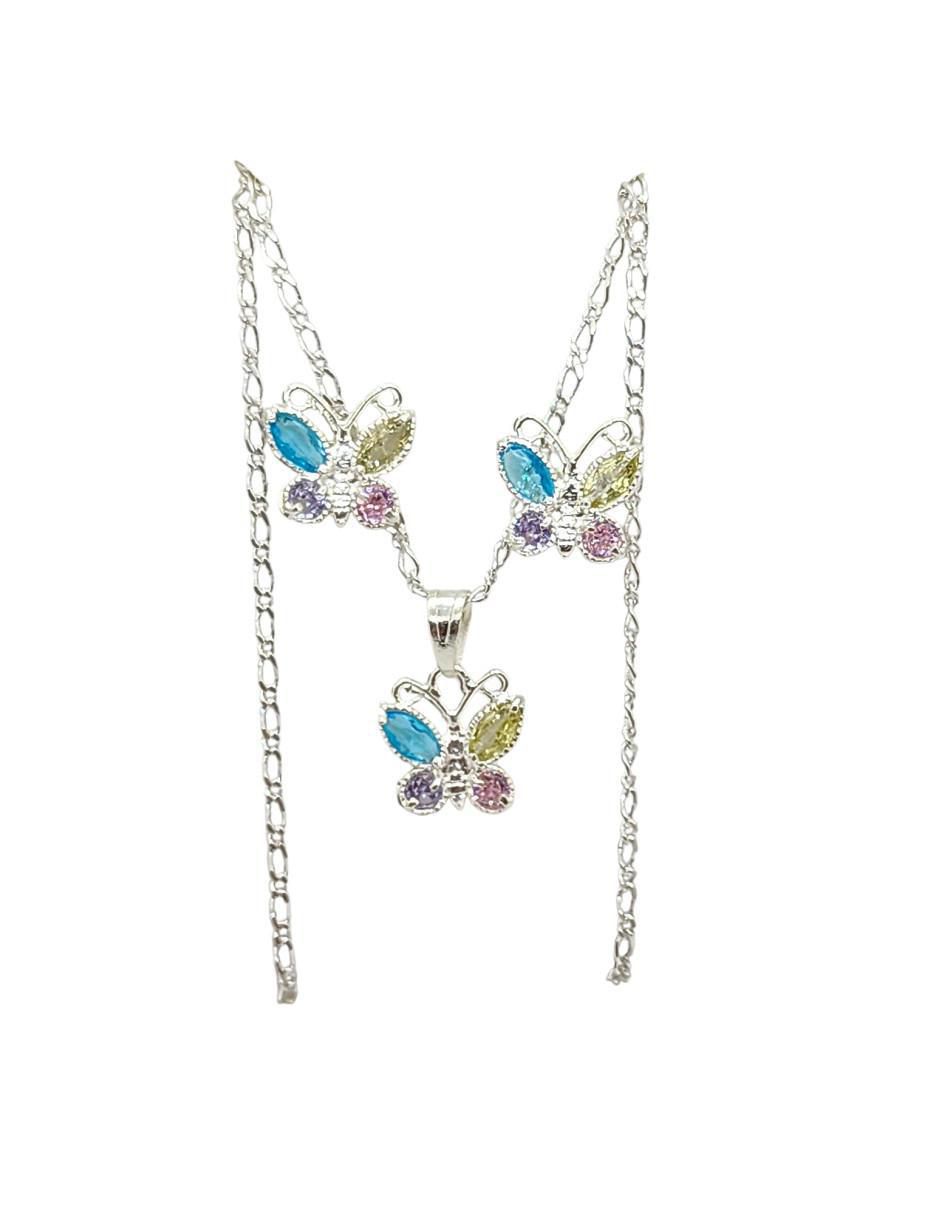 Aretes y collar de mariposa Insectos de plata p 925 zirconia 3
