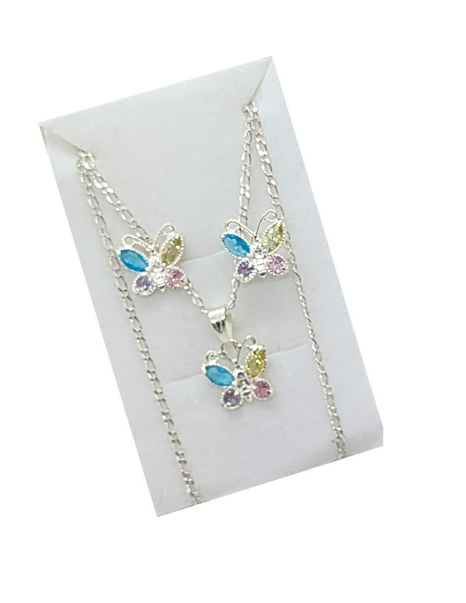 Aretes y collar de mariposa Insectos de plata p 925 zirconia 4