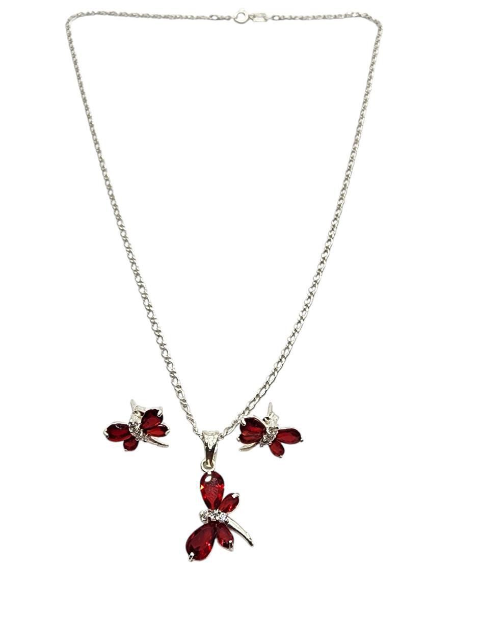 Aretes y collar de libélula Insectos de plata p 925 zirconia 2