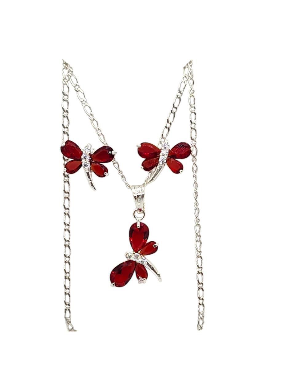 Aretes y collar de libélula Insectos de plata p 925 zirconia 3