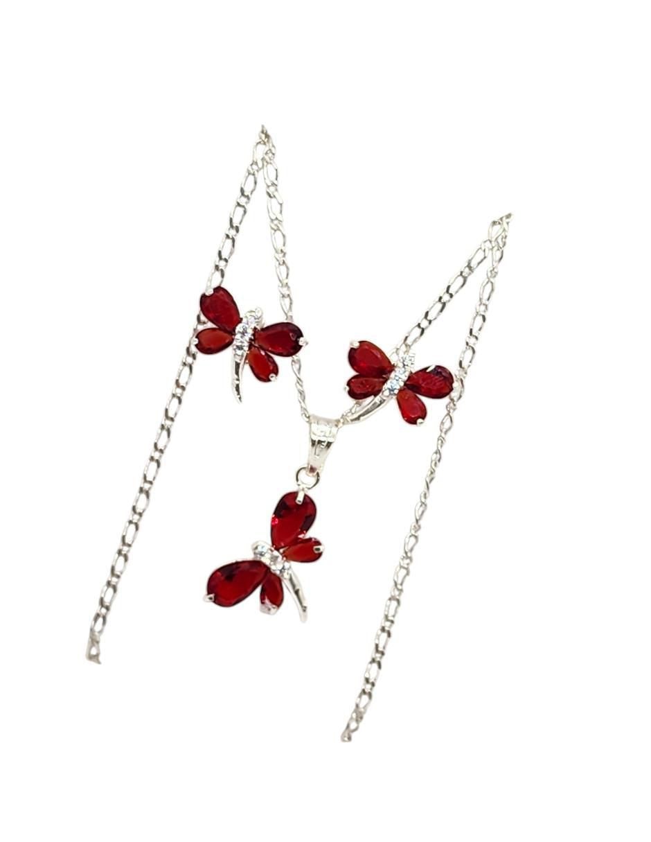 Aretes y collar de libélula Insectos de plata p 925 zirconia 4
