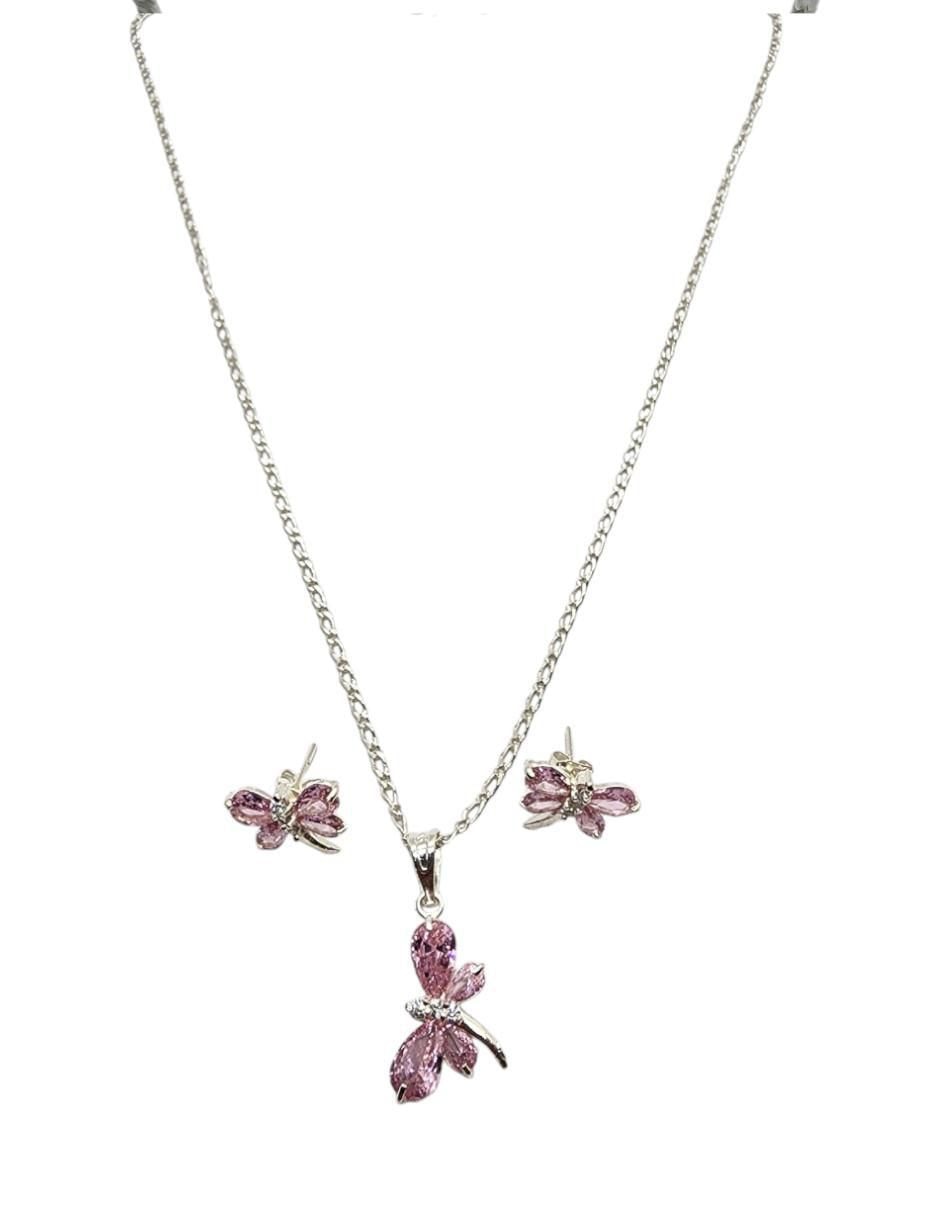 Aretes y collar de libélula Insecto de plata p 925 zirconia 2