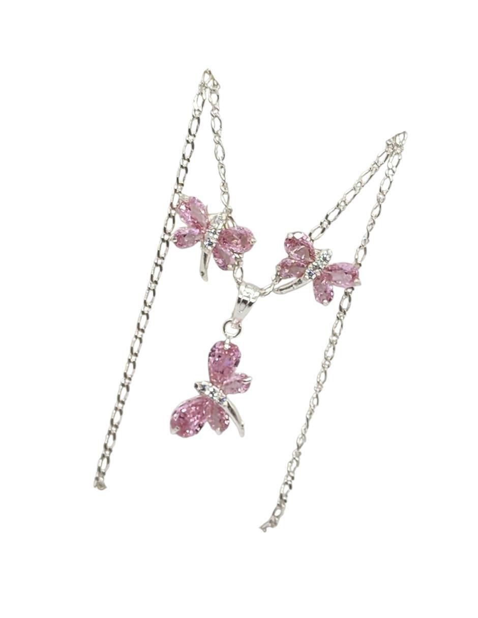 Aretes y collar de libélula Insecto de plata p 925 zirconia 3