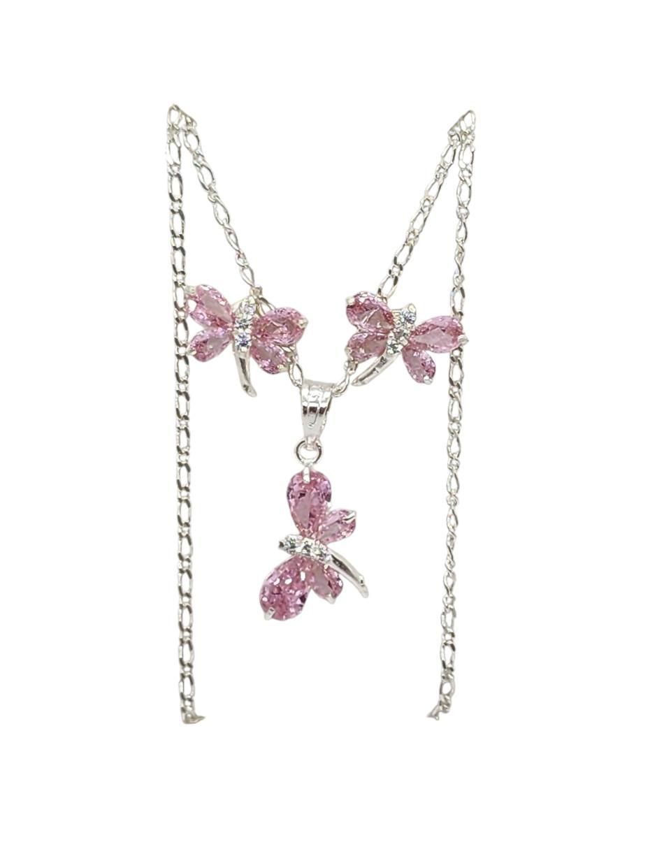 Aretes y collar de libélula Insecto de plata p 925 zirconia 5