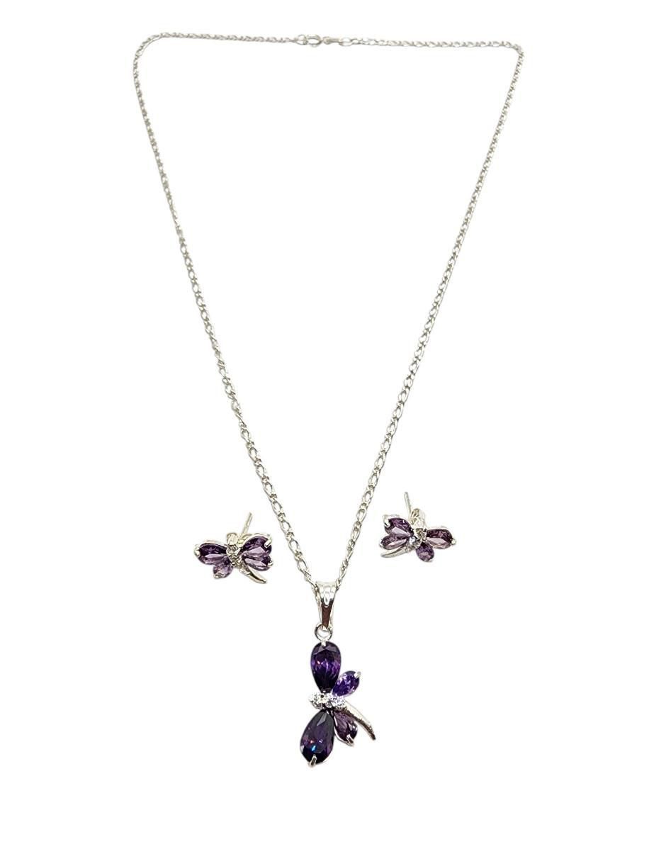 Aretes y collar de libélula Insecto de plata p 925 zirconia 2