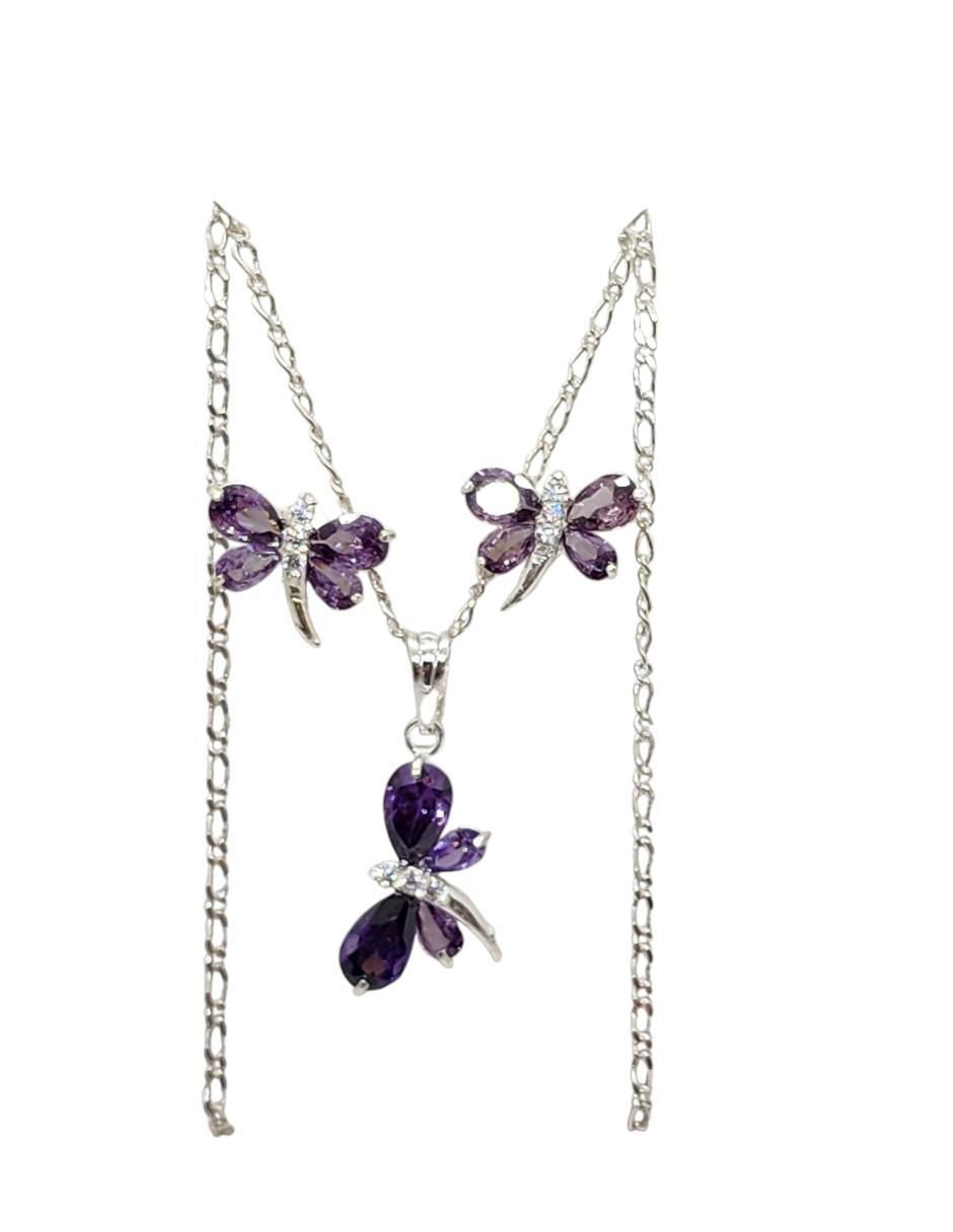 Aretes y collar de libélula Insecto de plata p 925 zirconia 3