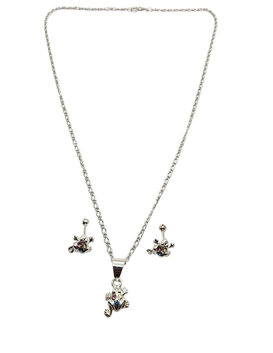 Aretes y collar de rana Limerence by Claudia Herrera Anfibio de plata p 925 zirconia 2