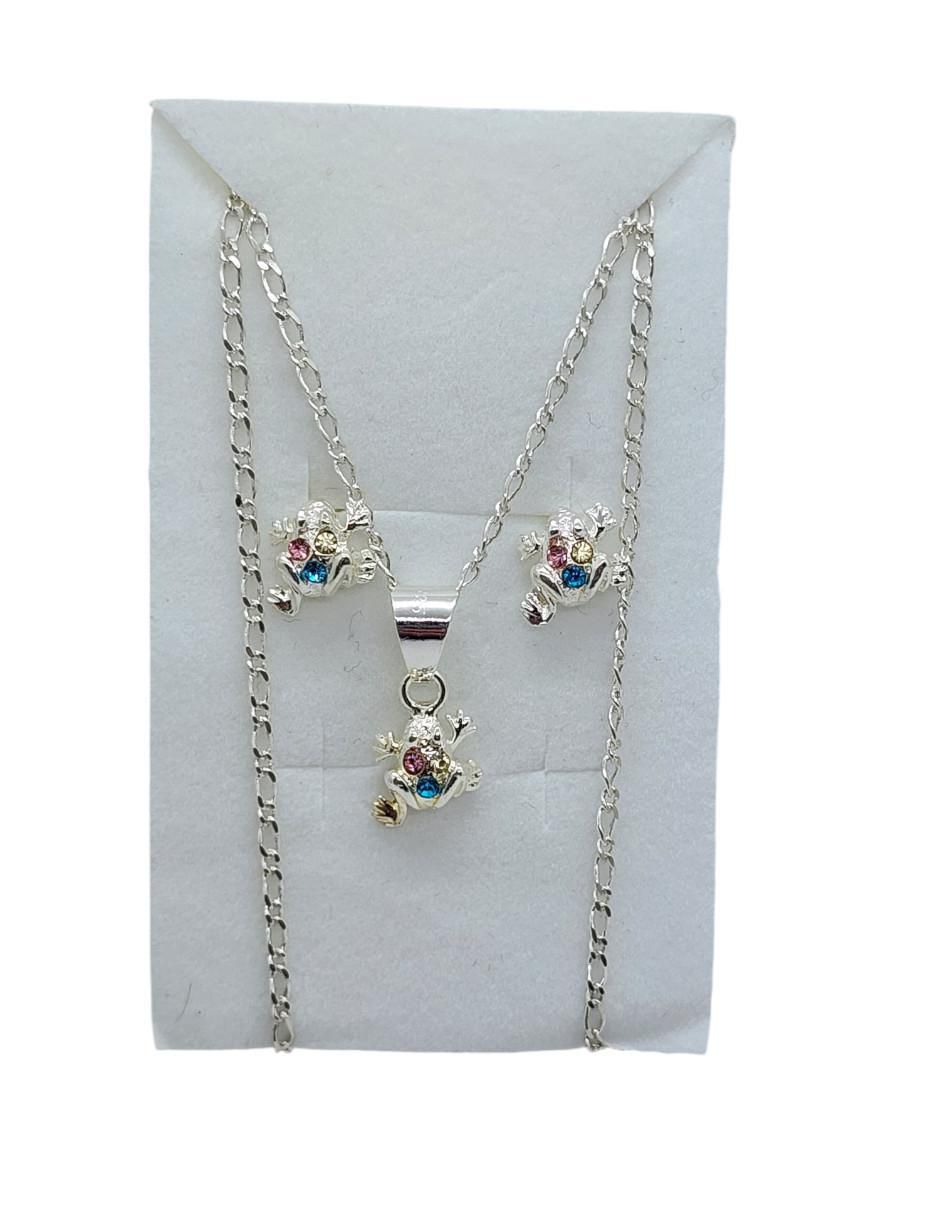 Aretes y collar de rana Limerence by Claudia Herrera Anfibio de plata p 925 zirconia 3