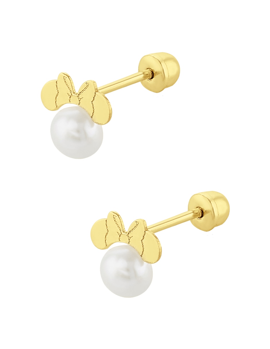 Broqueles Disney de oro 14 k con acabado brillante perla 4