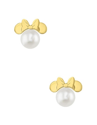 Broqueles Disney de oro 14 k con acabado brillante perla 1